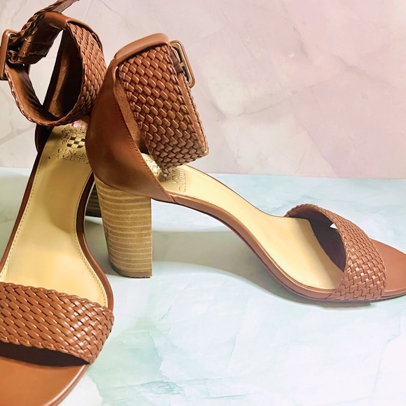 VINCE CAMUTO MAGHEN Braided Ankle Strap Open Toe Heel Sandals Brown - Picture 2 of 4